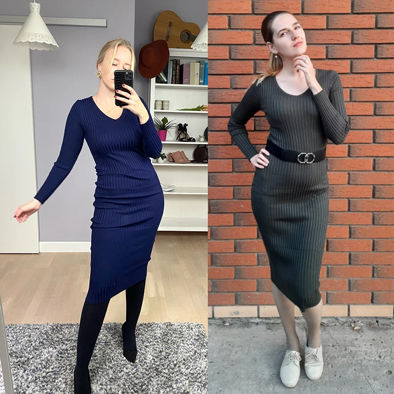New2022 Women Autumn Knitted Dress V Neck Sexy Slim Elastic Oversized Basic Bodycon Long Dress Winter knit Warm Sweater Dresses
New2022 Women Autumn Knitted Dress V Neck Sexy Slim Elastic Oversized Basic Bodycon Long Dress Winter knit Warm Sweater Dresses
