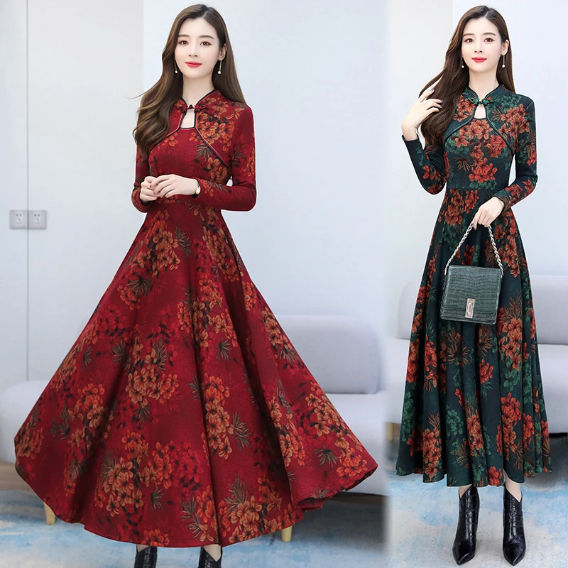 COIGARSAM Women Long Dress Chinese Style Cheongsam Print Red Green Dresses Traf Robe Vestidos
COIGARSAM Women Long Dress Chinese Style Cheongsam Print Red Green Dresses Traf Robe Vestidos