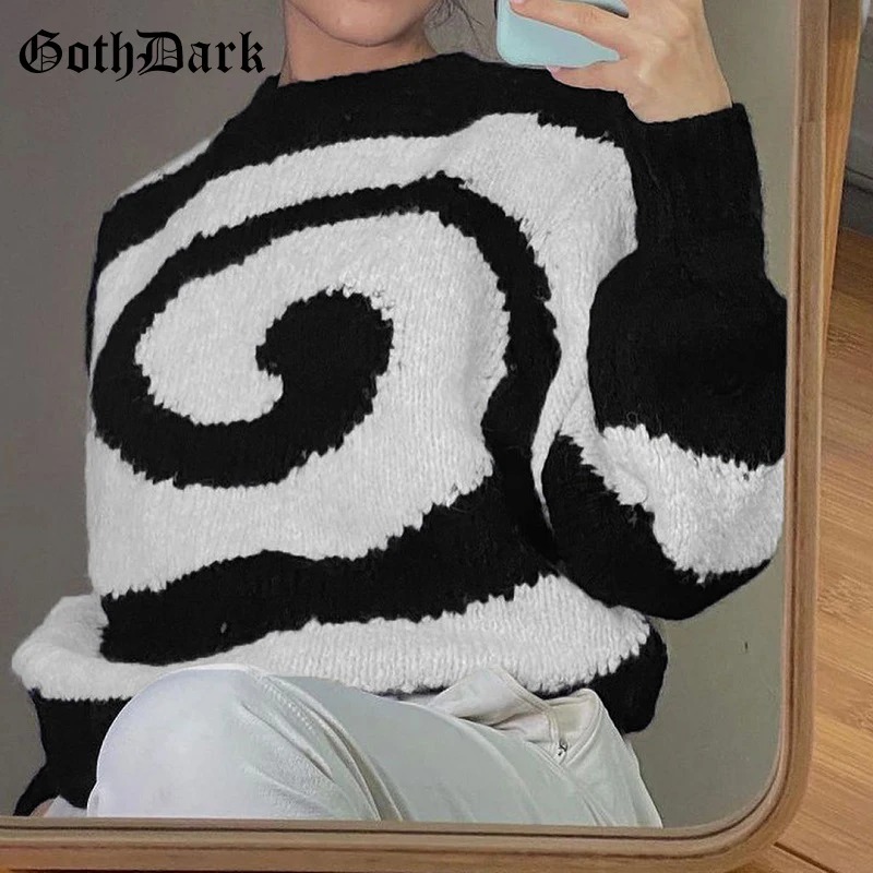 Goth Dark Mall Gothic Fashion Swirl Autumn Sweaters Female E-girl Knitted Winter Long Sleeve Crop Sweater Color Match Streetwear
Goth Dark Mall Gothic Fashion Swirl Autumn Sweaters Female E-girl Knitted Winter Long Sleeve Crop Sweater Color Match Streetwear
