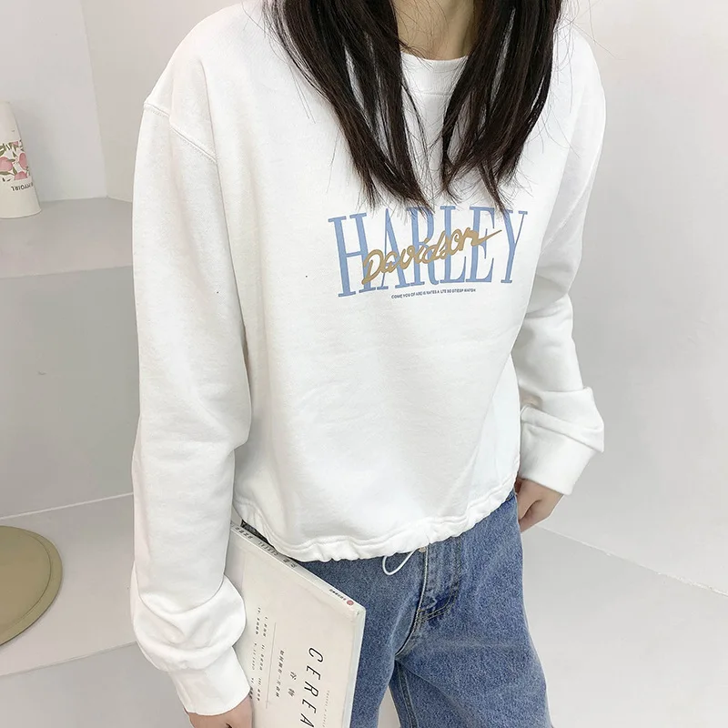 Fashion Vintage Cotton Short Clothing Long Sleeve Round Neck Drawstring Sweatershirt Women 2021 New Korean Style Solid Color Top
Fashion Vintage Cotton Short Clothing Long Sleeve Round Neck Drawstring Sweatershirt Women 2021 New Korean Style Solid Color Top