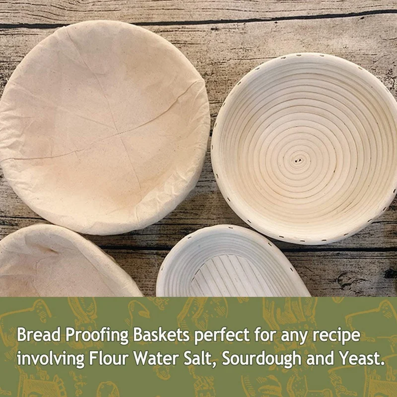 

Proofing Baskets Round, 3 Proofing Baskets for Baking Bread, Natural Rattan (Around 20, 22, 25Cm) with Linen Insert