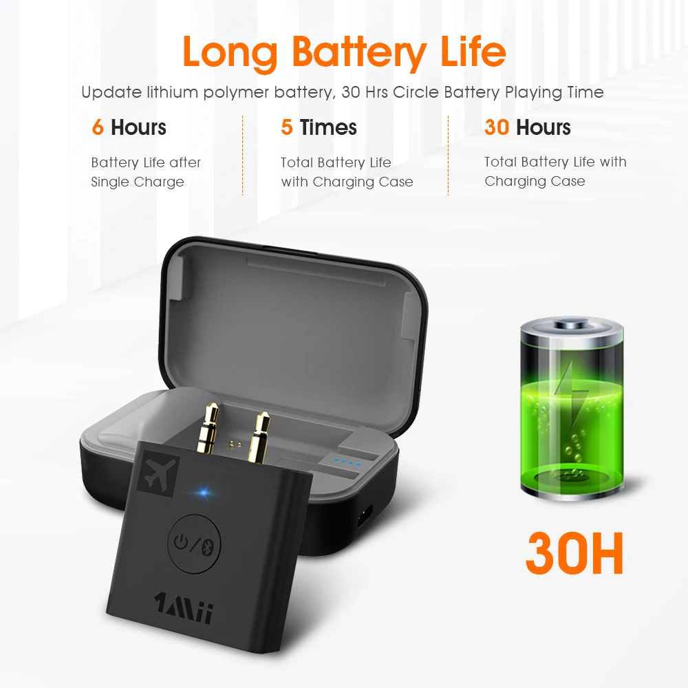 1Mii B05 Bluetooth 5 0 передатчик аудио со светодиодной подсветкой из 30 ч заряд чехол aptX МР