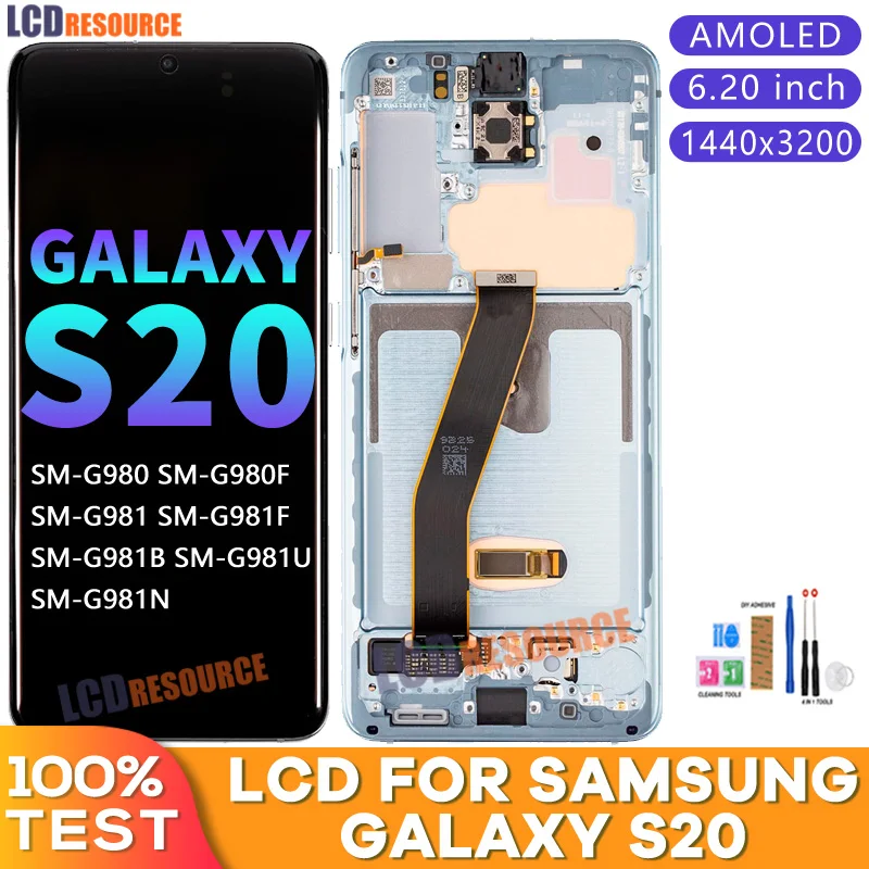 

6,20 "AMOLED с ЖК-дисплеем в сборе с рамкой для Samsung Galaxy S20 ЖК-дисплей сенсорный экран для замены для Samsung S20 G980 G980F SM-G980B