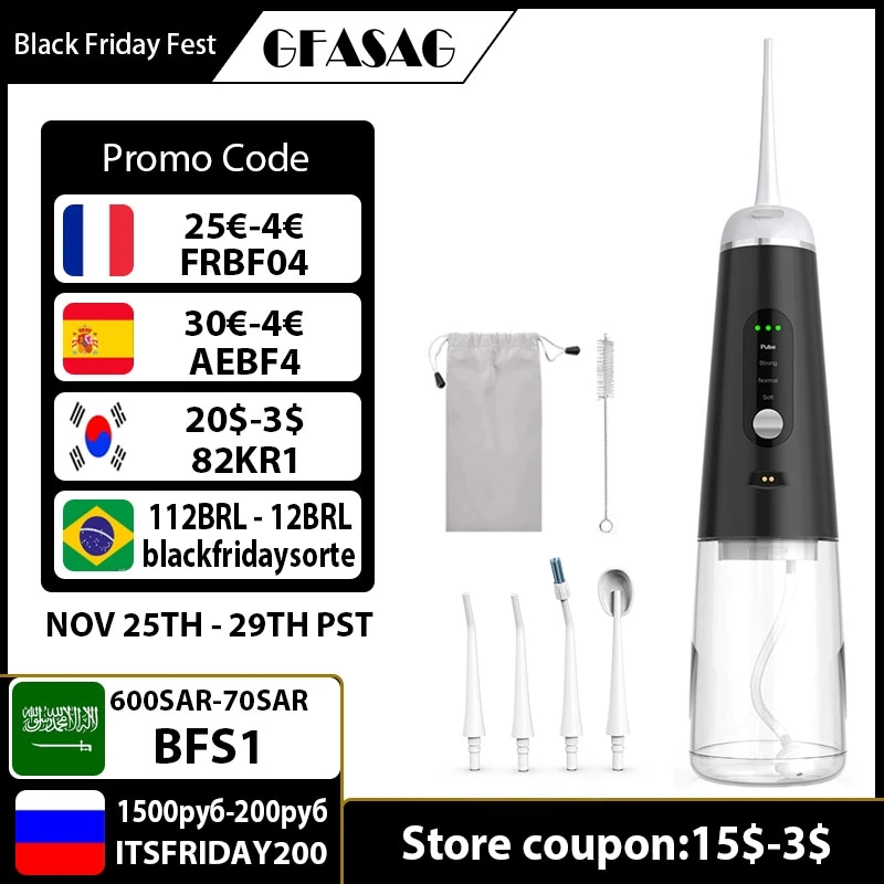 GFASAG Rechargeable Water Flosser Water Thread Oral Dental Irrigator Portable 4 Modes 350ML Tank Water Jet Waterproof IPX7 Home
GFASAG Rechargeable Water Flosser Water Thread Oral Dental Irrigator Portable 4 Modes 350ML Tank Water Jet Waterproof IPX7 Home