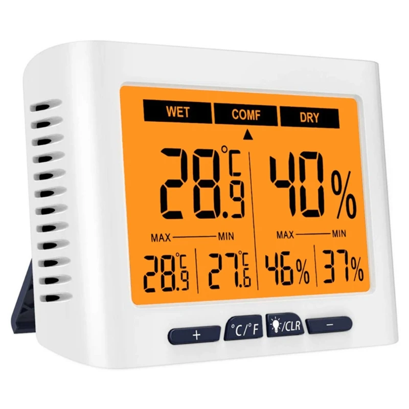 Large Screen Digital Thermometer Hygrometer Max Min Temperature Humidity Monitor for Household Greenhouse Home Use
Large Screen Digital Thermometer Hygrometer Max Min Temperature Humidity Monitor for Household Greenhouse Home Use