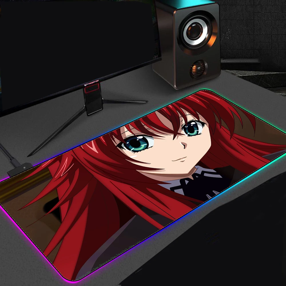 

Highschool Dxd Rias Gremory RGB Rug Non-Slip Desk Pad Led Mouse Pad Gloway Mousepad Desk Table Protector Desk Mat for Office