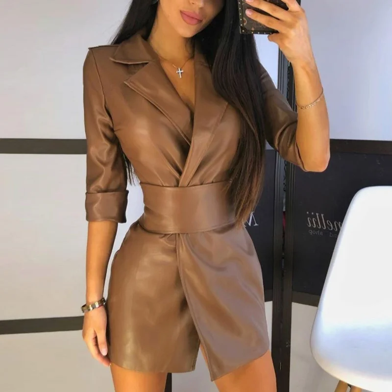Elegant Bodycon PU Dress for Women Brown Sexy Faux Leather High Waist Mini Dresses Black Office Lady Tunic Party Club Streetwear
Elegant Bodycon PU Dress for Women Brown Sexy Faux Leather High Waist Mini Dresses Black Office Lady Tunic Party Club Streetwear