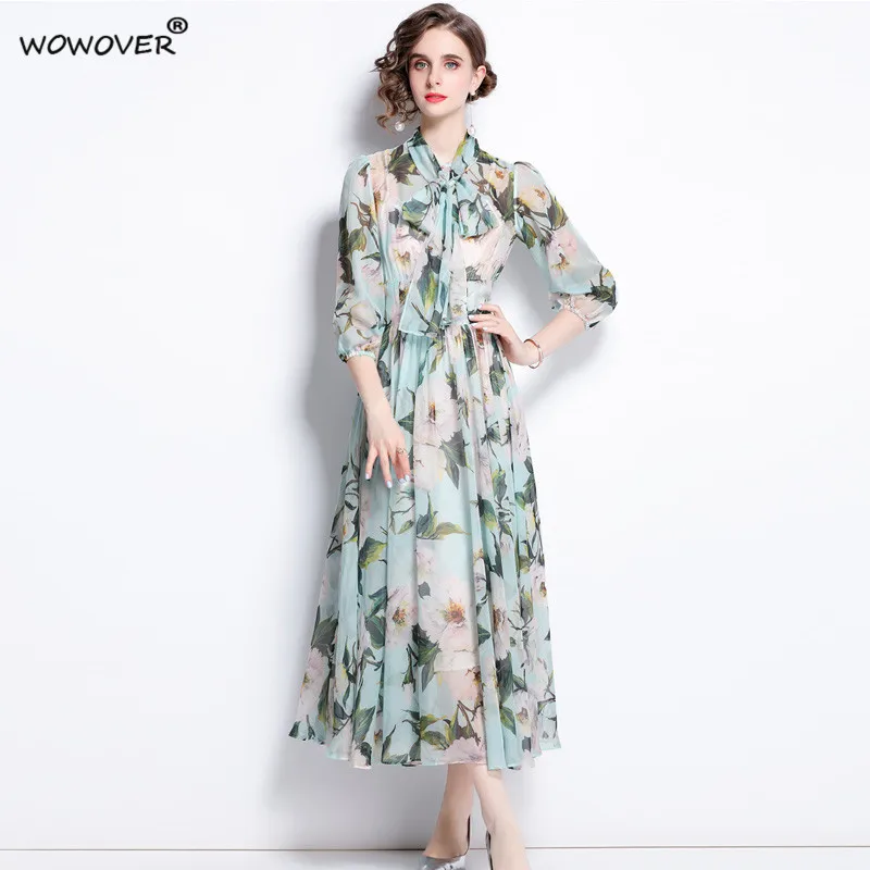 Elegant Runway Summer Bow Collar Floral Print Long Chiffon Bohemian Dress Women Designer Casual Aline Holiday Beach Vestidos
Elegant Runway Summer Bow Collar Floral Print Long Chiffon Bohemian Dress Women Designer Casual Aline Holiday Beach Vestidos