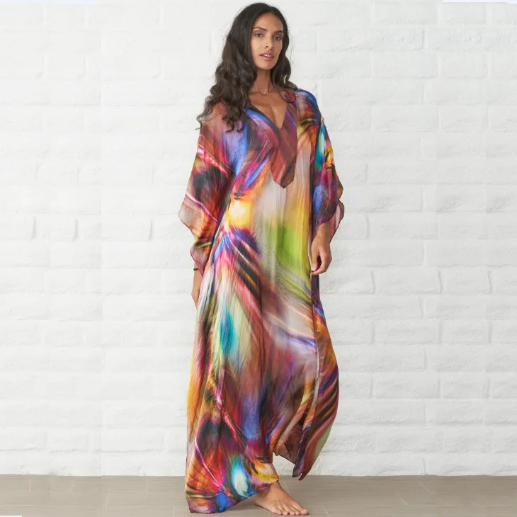 Colorful Printed Sexy Deep V-neck Swimsuit Cover Up Beach Woman Summer Dress Loose Floor-length Dresses Vestido Longo Estampado
Colorful Printed Sexy Deep V-neck Swimsuit Cover Up Beach Woman Summer Dress Loose Floor-length Dresses Vestido Longo Estampado