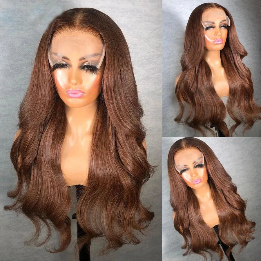 

Glueless Dark Ginger Brown 360 Lace Frotnal Human Hair Wig Pre Plucked HD Transprent Lace Front Indian Remy Bleach Knots 200%