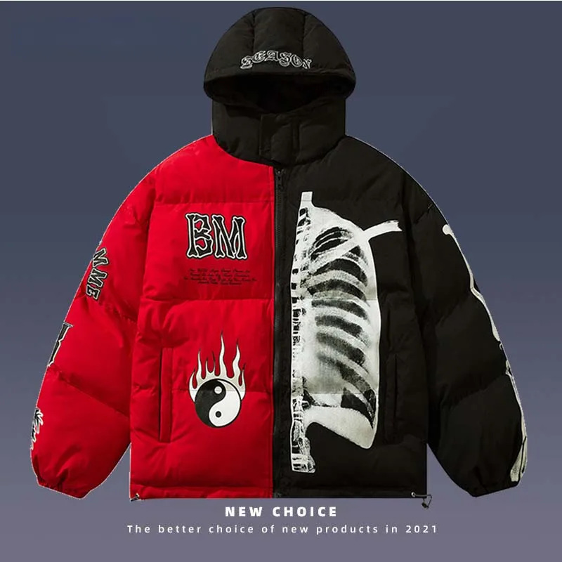 Hip Hop Winter Parkas Men Streetwear Retro Ptachwork Skeleton Hooded Outwear Mens Harajuku Casual Zipper Thicken Coats Couples
Hip Hop Winter Parkas Men Streetwear Retro Ptachwork Skeleton Hooded Outwear Mens Harajuku Casual Zipper Thicken Coats Couples