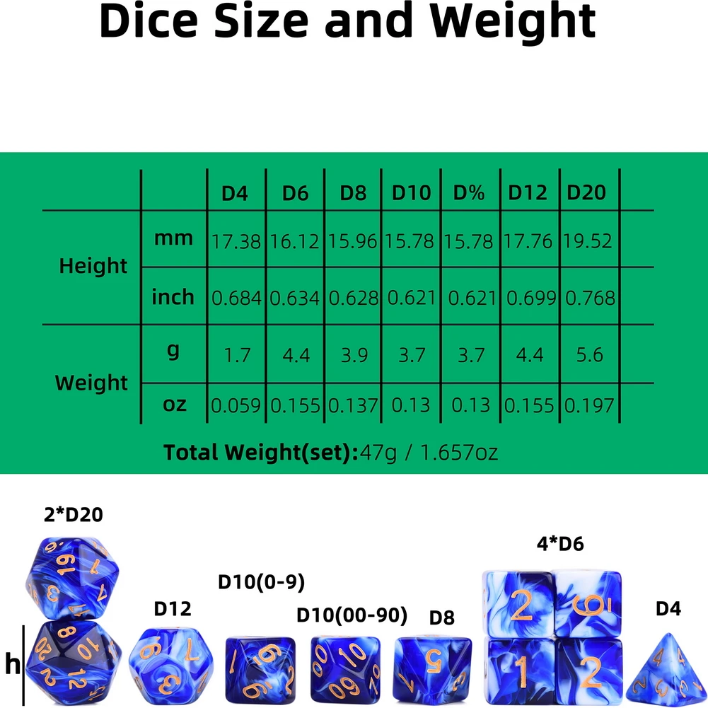 11pc DnD Dice Set Royal Blue and White Mixed Dice with Velvet Bag for Tabletop Games D&D 5e
11pc DnD Dice Set Royal Blue and White Mixed Dice with Velvet Bag for Tabletop Games D&D 5e