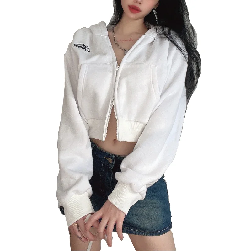 Autumn white zip up hoodie woman short loose crewneck sweatshirts women fashion Street style long sleeve hoodies women's
Autumn white zip up hoodie woman short loose crewneck sweatshirts women fashion Street style long sleeve hoodies women's
