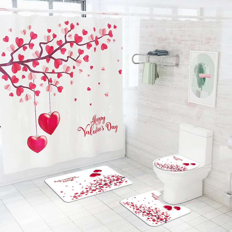 New Valentine's Day Shower Curtain Carpet Four-piece Set Valentine's Day Curtain Carpet Non-slip Mat Set Bathroom Lovers Decor
New Valentine's Day Shower Curtain Carpet Four-piece Set Valentine's Day Curtain Carpet Non-slip Mat Set Bathroom Lovers Decor