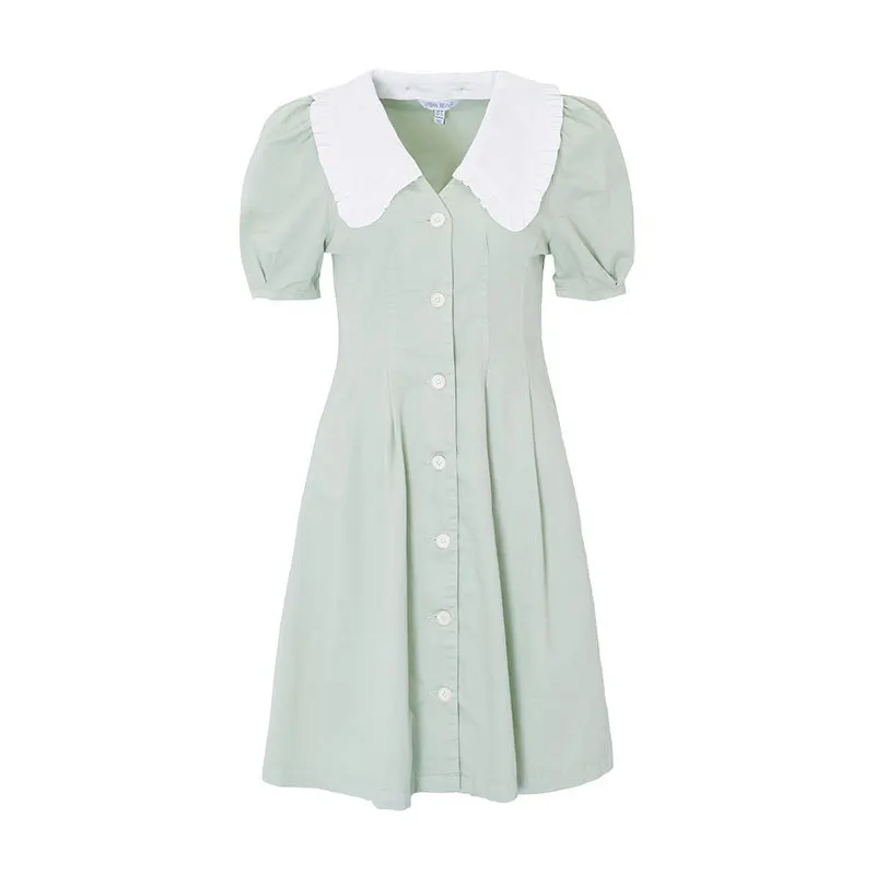 

QWEEK White Summer Dress Shirt Women Casual Peter Pan Collar Wrap Short Sleeve Mini Dress Staple 2021 Ladiees Fashion Korean