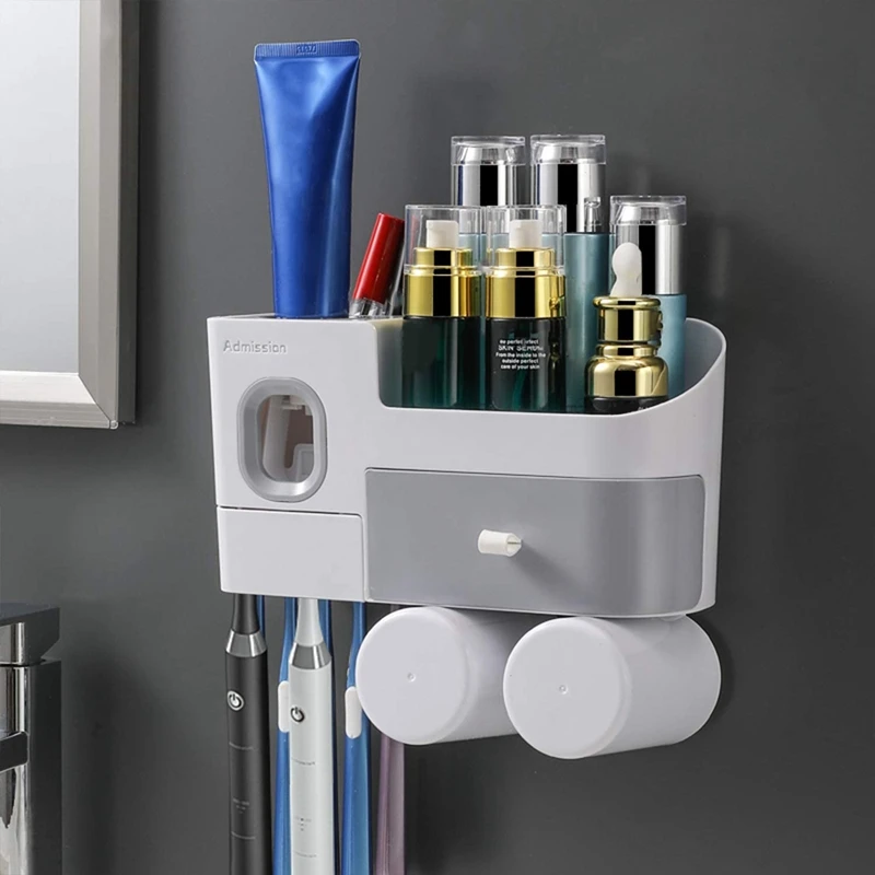 Toothbrush Holders,with Automatic Toothpaste Dispenser,Wall Mounted Toothbrush Organizer, 2 Cups and Drawers Cosmetic
Toothbrush Holders,with Automatic Toothpaste Dispenser,Wall Mounted Toothbrush Organizer, 2 Cups and Drawers Cosmetic