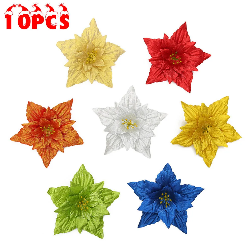 10 Pcs Artificial Flowers Branch For Christmas Ornament Glitter Poinsettia Fake Flowers DIY Home Christmas Decor Flower
10 Pcs Artificial Flowers Branch For Christmas Ornament Glitter Poinsettia Fake Flowers DIY Home Christmas Decor Flower