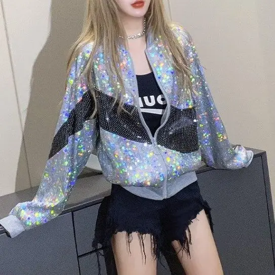 Sequin net Red Baseball Jacket Women's new autumn 2020 
Sequin net Red Baseball Jacket Women's new autumn 2020