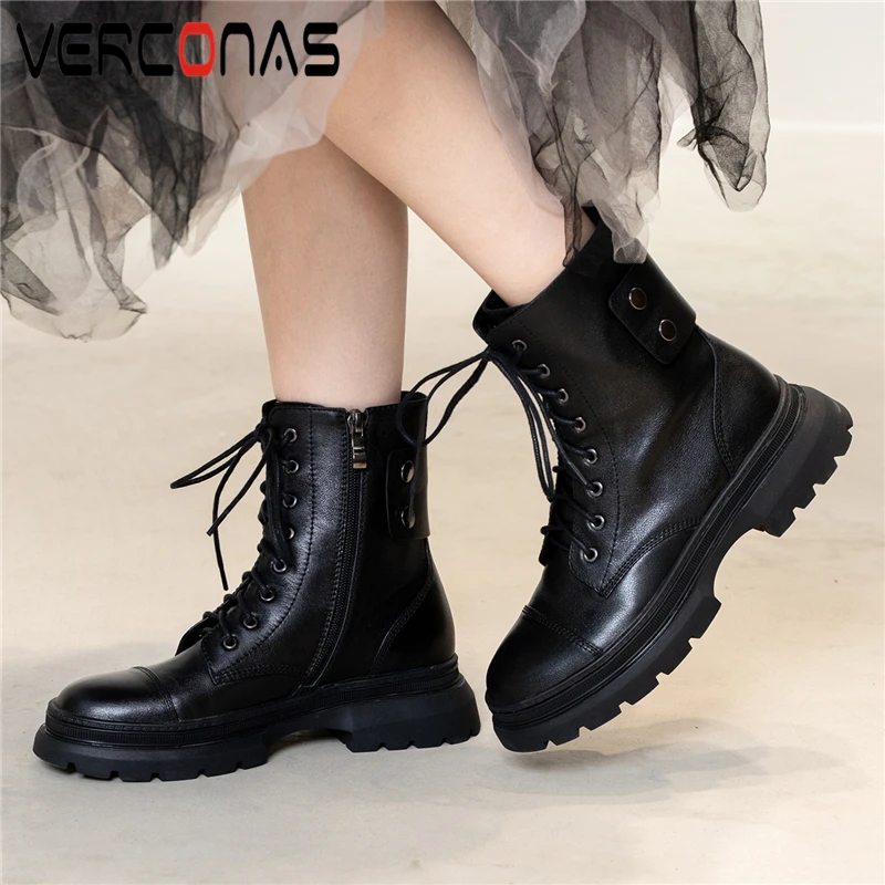 VERCONAS Autumn Winter Women Ankle Boots Cross-Tied Rivets Shoes Woman Fashion Casual Genuine Leather Platforms Zip Basic Boots
VERCONAS Autumn Winter Women Ankle Boots Cross-Tied Rivets Shoes Woman Fashion Casual Genuine Leather Platforms Zip Basic Boots