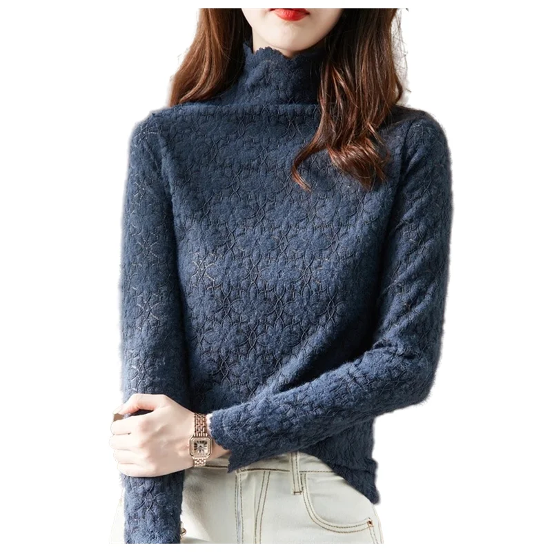 Lace Frosted Blouse Pullover Women's Autumn Winter Solid Base Shirt 2021 Half-High Neck Stretch Thick Flocking Hollow Tops
Lace Frosted Blouse Pullover Women's Autumn Winter Solid Base Shirt 2021 Half-High Neck Stretch Thick Flocking Hollow Tops