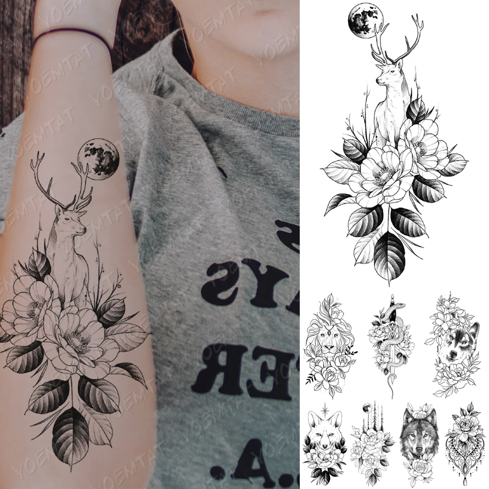 Waterproof Temporary Tattoo Sticker Rose Moon Deer Lion Tattoos Wolf Snake Sword Body Art Arm Fake Sleeve Tatoo Women Men
Waterproof Temporary Tattoo Sticker Rose Moon Deer Lion Tattoos Wolf Snake Sword Body Art Arm Fake Sleeve Tatoo Women Men