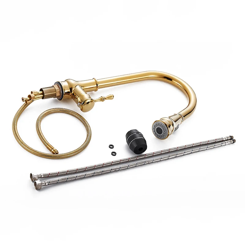 Modern Luxury Brass Gold Kitchen Faucet Rotatable Mixer Pull Out Sink Tap Single Sharp Handle Single Hole Hot&Cold Water
Modern Luxury Brass Gold Kitchen Faucet Rotatable Mixer Pull Out Sink Tap Single Sharp Handle Single Hole Hot&Cold Water