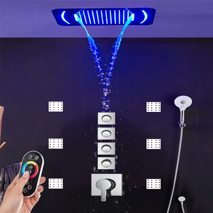 Europe new family hotel conceal waterfall 6 function shower set multi remote phone control LED light rain couple shower
Europe new family hotel conceal waterfall 6 function shower set multi remote phone control LED light rain couple shower