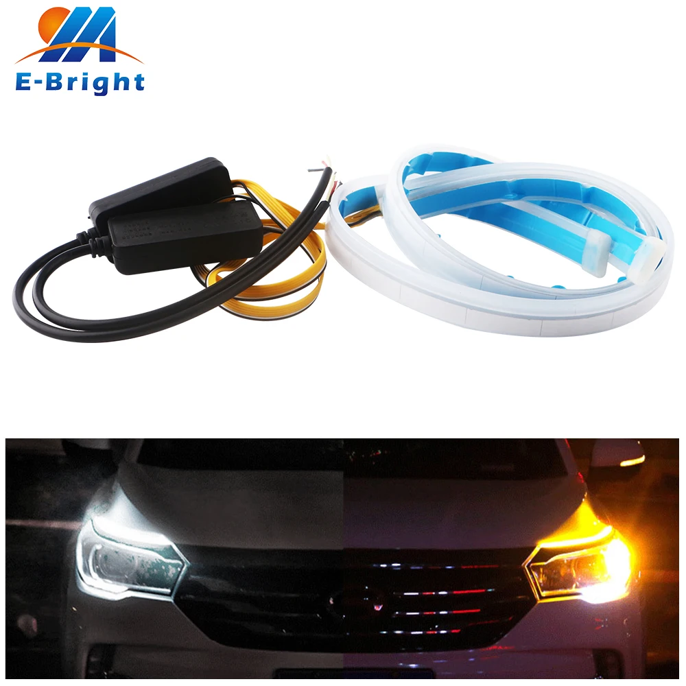 

2pcs DC 12V With Driver 30cm 45cm 60cm Car White Amber Streamer Flowing Flexible Daytime Running Light Turn signal LED Strip