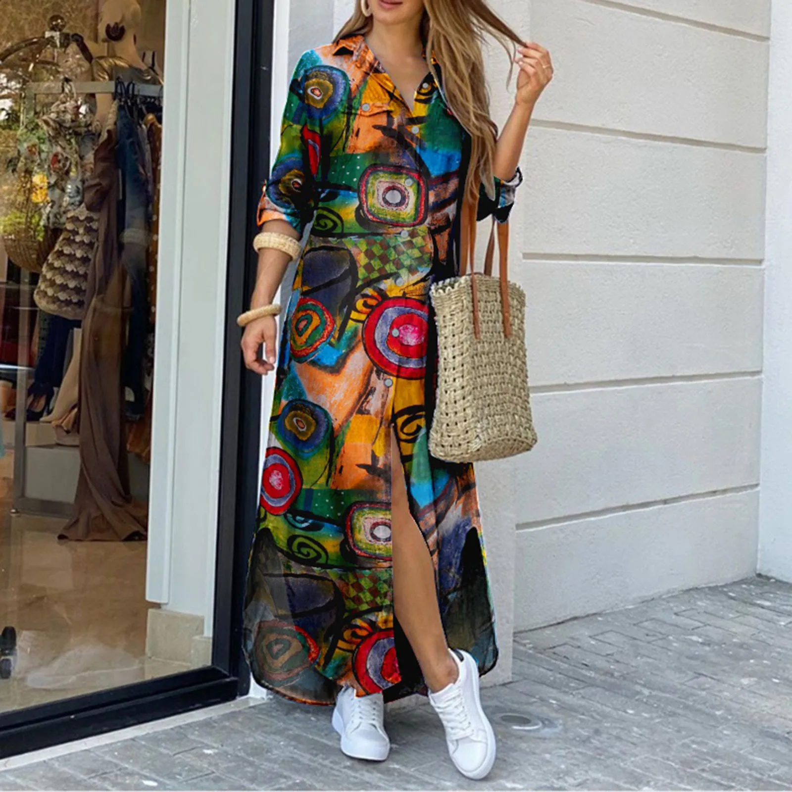 Printed Maxi Dresses Ladies 2021 Spring New Women Long Sleeve Shirt Dress Turn-Down Collar Loose Sundress Party Dresses
Printed Maxi Dresses Ladies 2021 Spring New Women Long Sleeve Shirt Dress Turn-Down Collar Loose Sundress Party Dresses