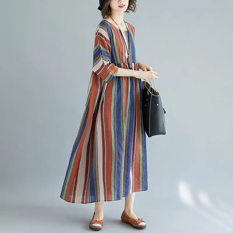 Plus Fertilizer XL Women's Dresses 2019 Summer New Striped Dress Vintage Cotton Big Pendulum Fat mm Casual Dress Vestidos A779
Plus Fertilizer XL Women's Dresses 2019 Summer New Striped Dress Vintage Cotton Big Pendulum Fat mm Casual Dress Vestidos A779