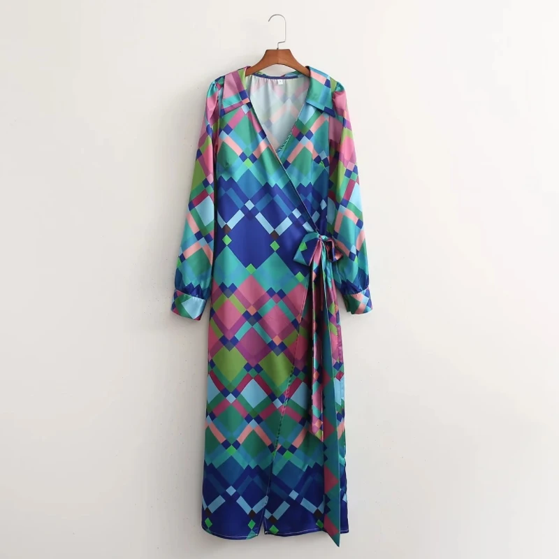 Women Geometric Printing Satin Cross Lace Up Wrap Dress Female Long Sleeve Clothes Casual Lady Loose Vestido D8737
Women Geometric Printing Satin Cross Lace Up Wrap Dress Female Long Sleeve Clothes Casual Lady Loose Vestido D8737
