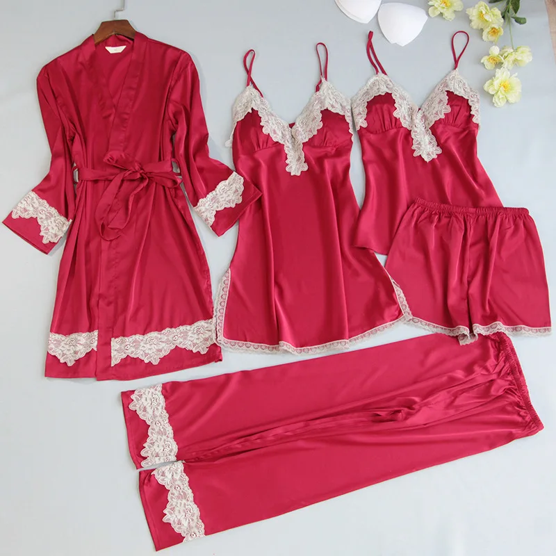 5PCS Pajamas Suit Women V-Neck Sleepwear Loose Satin Nightgown Sexy Home Clothes Nightwear Lace Trim Pyjamas Intimate Lingerie
5PCS Pajamas Suit Women V-Neck Sleepwear Loose Satin Nightgown Sexy Home Clothes Nightwear Lace Trim Pyjamas Intimate Lingerie