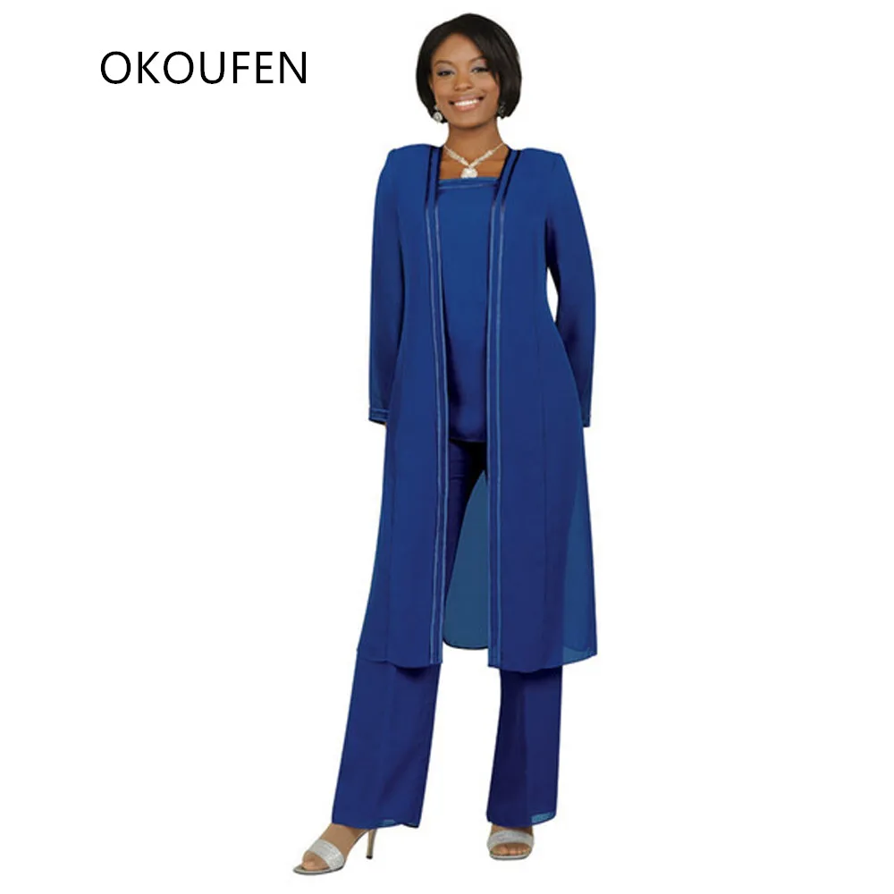Mother of The Bride Dresses for Wedding with Long Jacket Blue Chiffon Pantsuits Kurti for Women Plus 3 Piece vestido de madrinha 
Mother of The Bride Dresses for Wedding with Long Jacket Blue Chiffon Pantsuits Kurti for Women Plus 3 Piece vestido de madrinha
