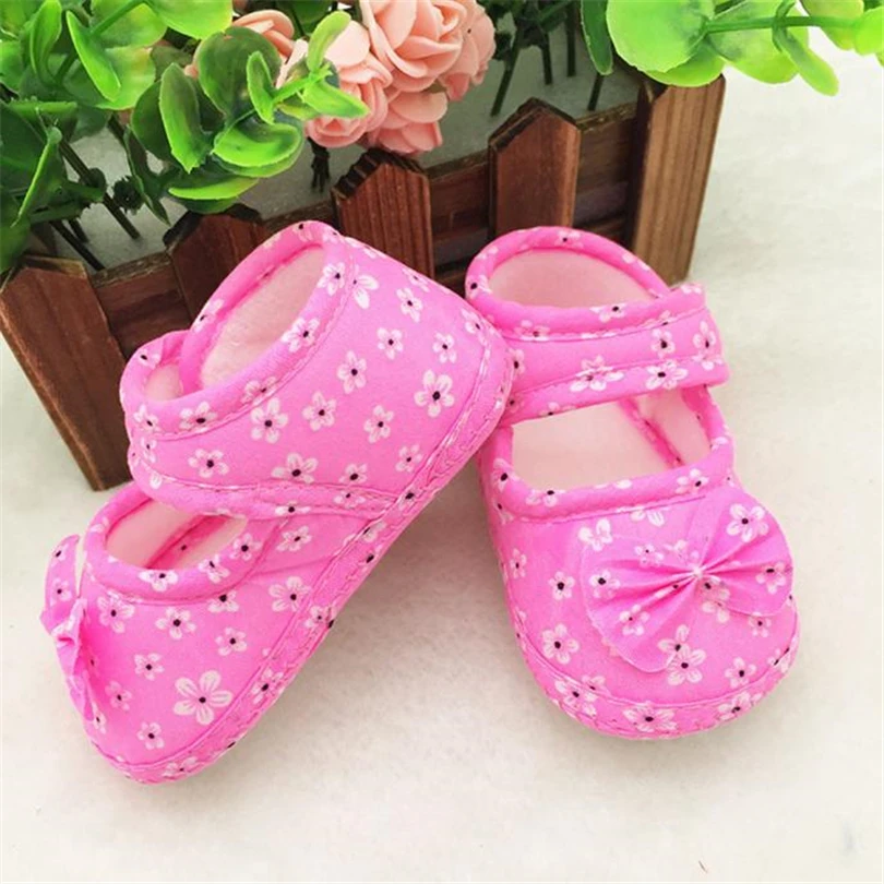 Toddler girls Baby first walker shoes Bowknot Print hook&loop shallow Newborn Cloth Shoes Non-slip footwear zapatos bebe A40 | Мать и