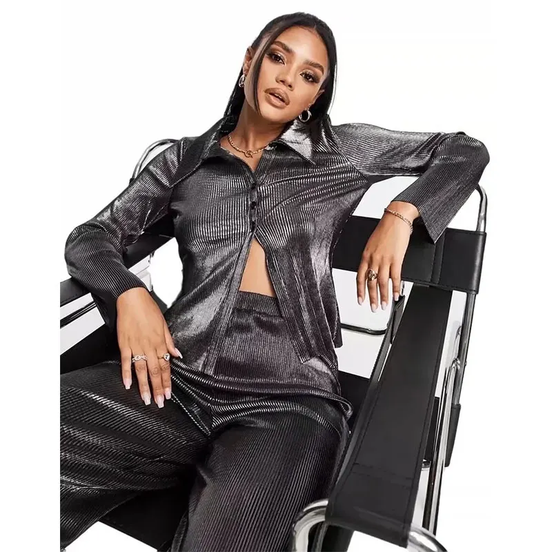 Женская Осенняя одежда Nlzgmsj Za 2021, черные, серебристые рубашки с длинным рукавом, женские брюки с высокой талией и широкими штанинами, комплек...
Женская Осенняя одежда Nlzgmsj Za 2021, черные, серебристые рубашки с длинным рукавом, женские брюки с высокой талией и широкими штанинами, комплек...