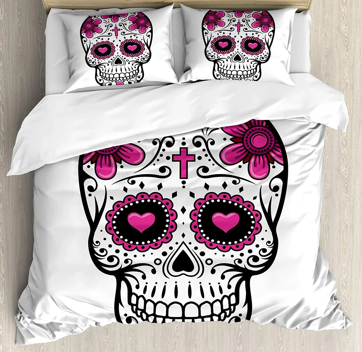 Sugar Skull Decor Bedding Set Flowers Hearts Swirls Cruciform Gothic Cultural Celebration Day Duvet Cover Pillowcase for Home
Sugar Skull Decor Bedding Set Flowers Hearts Swirls Cruciform Gothic Cultural Celebration Day Duvet Cover Pillowcase for Home