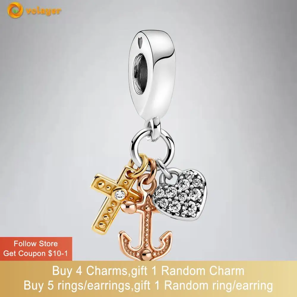 Volayer 925 Sterling Silver Triple-tone Cross, Heart & Anchor Dangle Charm fit Original Pandora Bracelets for Women DIY Jewelry
Volayer 925 Sterling Silver Triple-tone Cross, Heart & Anchor Dangle Charm fit Original Pandora Bracelets for Women DIY Jewelry