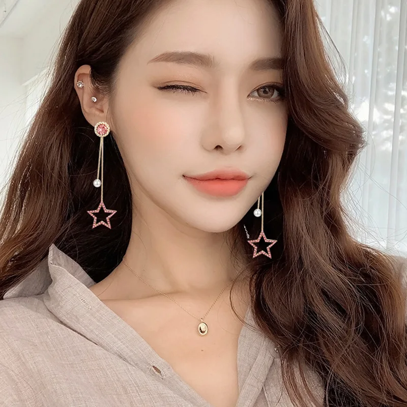 Korean New Fashion Pink Crystal Stars Heart Long Dangle Earring For Women Wedding Party Jewelry Simple Trendy Charm Drop Brincos
Korean New Fashion Pink Crystal Stars Heart Long Dangle Earring For Women Wedding Party Jewelry Simple Trendy Charm Drop Brincos