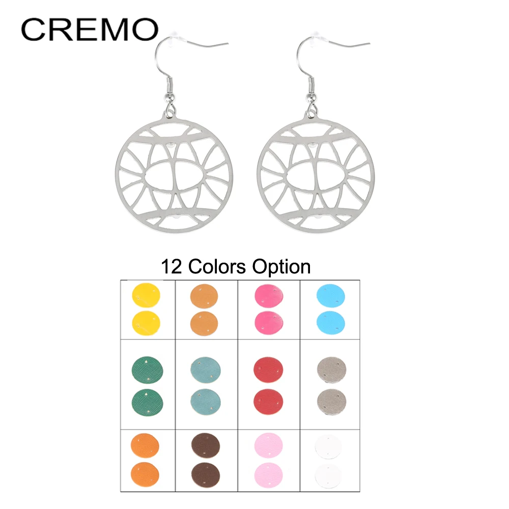Cremo Interchangeable Leather Solaire Hoop Dangle Earrings Jewelry Stainless Steel Round Pendant Fashion Earrings
Cremo Interchangeable Leather Solaire Hoop Dangle Earrings Jewelry Stainless Steel Round Pendant Fashion Earrings