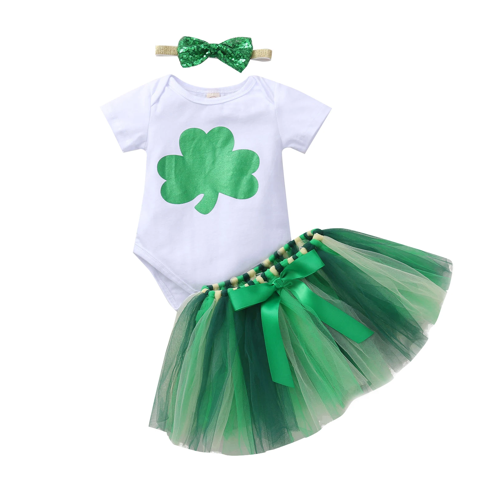 St. Patrick's Day Toddler Baby Girl Clothes Four Leaf Clover Print Short Sleeve Romper+Green Stripe Tulle Skirt Summer 3pcs
St. Patrick's Day Toddler Baby Girl Clothes Four Leaf Clover Print Short Sleeve Romper+Green Stripe Tulle Skirt Summer 3pcs