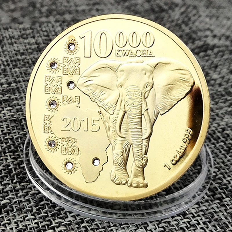 2015 Республика Замбия 1 унция 999, африканский слон 10000 Kwacha, Золотое животное, Памятная коллекция металлических сувениров
2015 Республика Замбия 1 унция 999, африканский слон 10000 Kwacha, Золотое животное, Памятная коллекция металлических сувениров