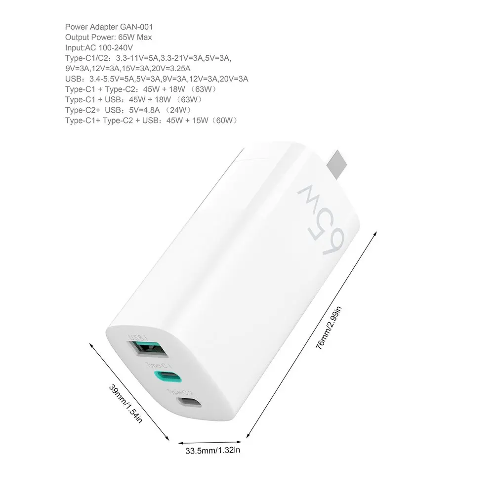 65W Quik Charge 3.0 USB Fast Charging PD Gan Charger For IPhone For Mobile Phone Laptop Tablet Charge Adapter
65W Quik Charge 3.0 USB Fast Charging PD Gan Charger For IPhone For Mobile Phone Laptop Tablet Charge Adapter
