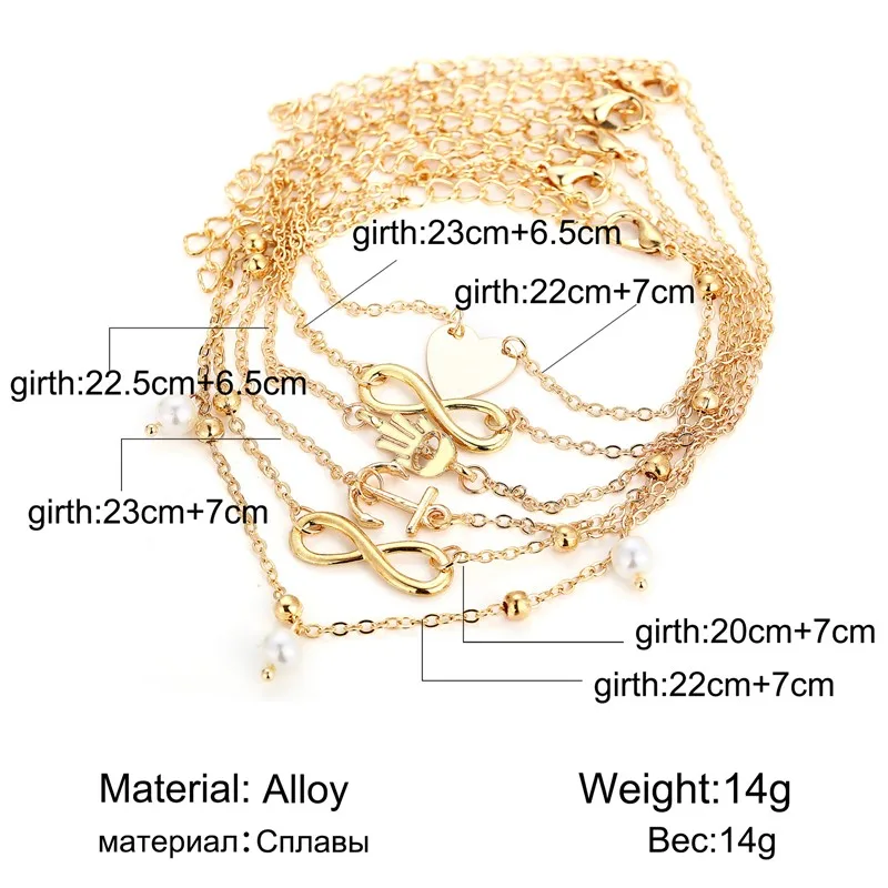 Han Shang 5 piece set of artificial pearl alloy anklet European and American women's anklet anklet bracelet multi-set
Han Shang 5 piece set of artificial pearl alloy anklet European and American women's anklet anklet bracelet multi-set