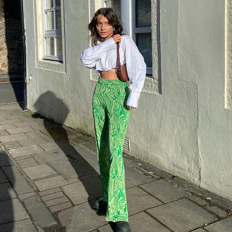 2021 New Women Fashion Long Pants Water Ripple Print High Waist Flared Trousers Streetwear Ladies Y2K Aesthetic Vintage Pants
2021 New Women Fashion Long Pants Water Ripple Print High Waist Flared Trousers Streetwear Ladies Y2K Aesthetic Vintage Pants