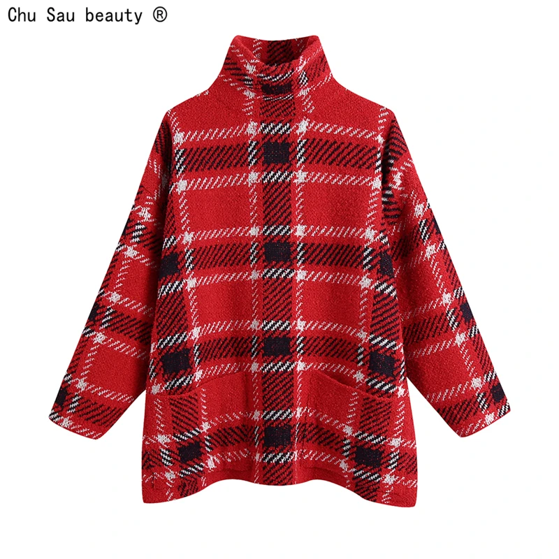 Autumn Winter Fashion Vintage Casual Plaid Jacquard Turtleneck Long-Sleeve Pockets Loose Women Sweater Pullover Female
Autumn Winter Fashion Vintage Casual Plaid Jacquard Turtleneck Long-Sleeve Pockets Loose Women Sweater Pullover Female