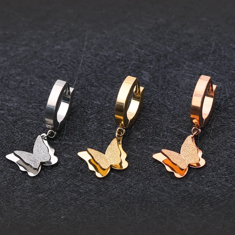 Titanium Steel Frosted Double Butterfly Pendant Ear Buckles Stainless Steel Rose Gold Round Earrings Women's Luxury Jewelry Gift
Titanium Steel Frosted Double Butterfly Pendant Ear Buckles Stainless Steel Rose Gold Round Earrings Women's Luxury Jewelry Gift