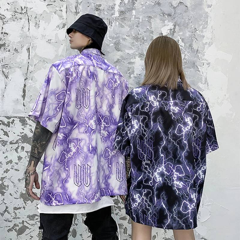 Mens Lightning Print Hawaiian Shirts Harajuku Streetwear 2020 Summer Short Sleeve Blouse Punk Rock Unisex Oversize Shirts Tops 
Mens Lightning Print Hawaiian Shirts Harajuku Streetwear 2020 Summer Short Sleeve Blouse Punk Rock Unisex Oversize Shirts Tops