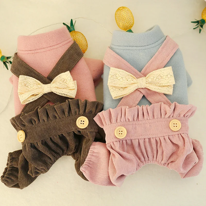 

Pet Dog Clothes New Warm Dog Clothes Autumn Winter Small Medium Sized Teddy Bichon Puppies Cat Fairy Bloomers Bows Cute Overalls