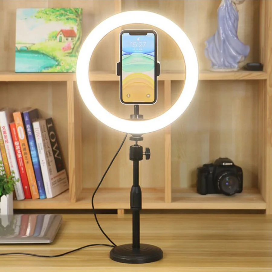Selfie Ring Light 10 inch LED Dimmable Video Studio Photography Lighting Portable For Youtube Vlog Live Photo With Tripod
Selfie Ring Light 10 inch LED Dimmable Video Studio Photography Lighting Portable For Youtube Vlog Live Photo With Tripod