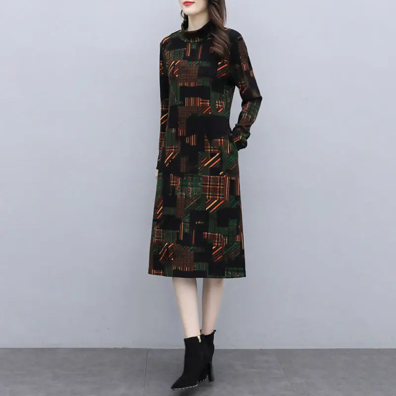 Plus Size Long-Slee Dress Mother Dress For Winter New Style Half High Neck A-line Skirt Warm Thick Knitt Bottoming Printed Skirt
Plus Size Long-Slee Dress Mother Dress For Winter New Style Half High Neck A-line Skirt Warm Thick Knitt Bottoming Printed Skirt
